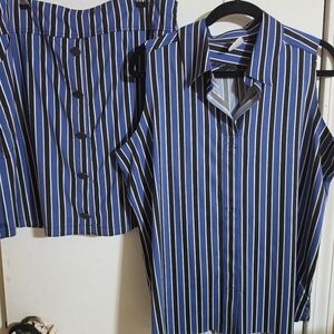 Belyn Key Black and Blue Striped Skirt Set Euc! 12 L